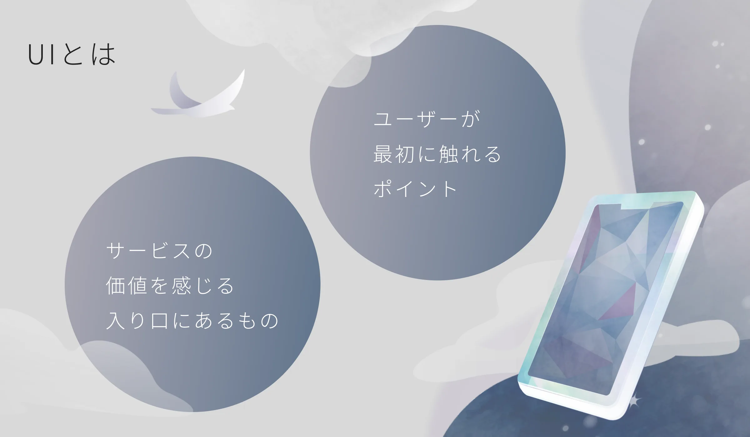 UIは、ユーザーが最初に触れるポイントであり、サービスの価値を感じる入り口であることを示す図
